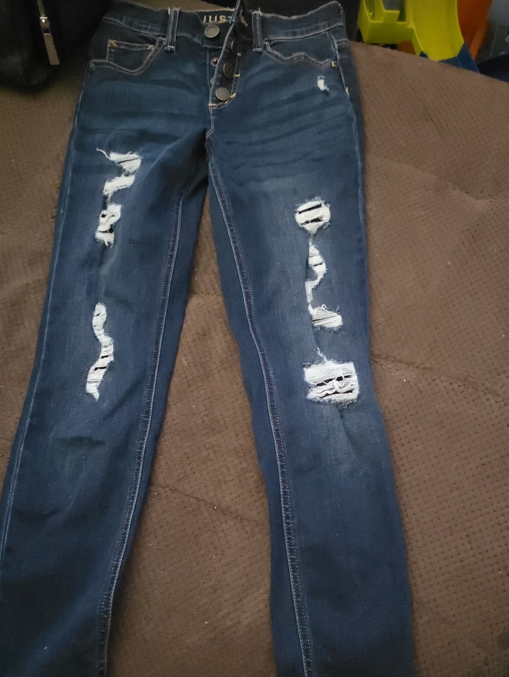 JUSTICE: Dark Blue Distressed Girls Jeans